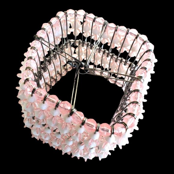 Safety Pin Art Beaded Pink White Small Lamp Shade or Thing - Picture 8 of 8
